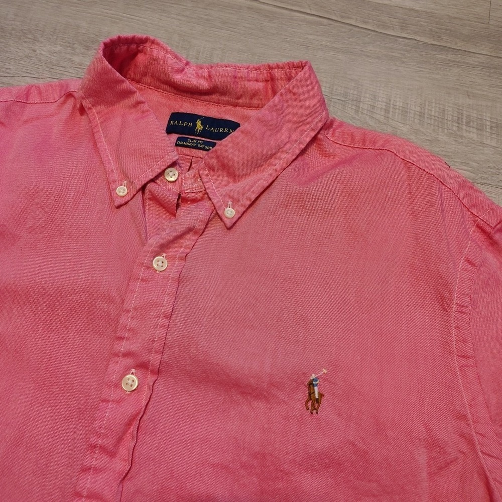 Polo Ralph Lauren Pink Button Down Shirt Chambray ‎ XXL Slim Fit Flesh Pony